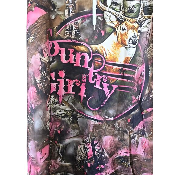 Country Girl Camo Pink Polyester Outdoor Hoodie Size L 24" Pit to Pit - Picture 3 of 4